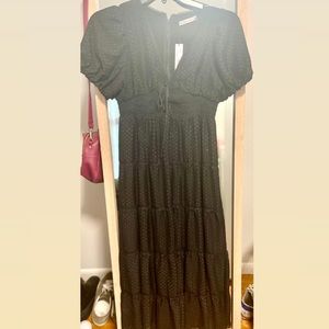 Alice & Olivia Black Polka Dot Tiered Chiffon Dress